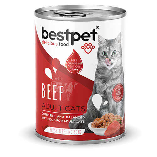 BestPet Parça Etli Sığrlı Etli Yetişkin Kedi Konservesi 12 Adet 400 Gr