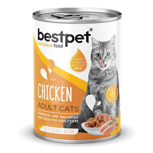 BestPet Parça Etli Tavuk Etli Yetişkin Kedi Konservesi 6 Adet 400 Gr
