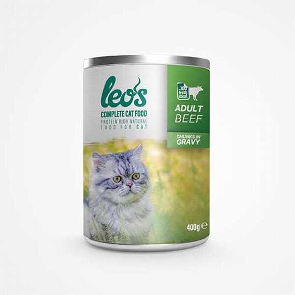 Leos Sığır Parça Etli Soslu Yetişkin Kedi Konservesi 24 Adet 400 Gr