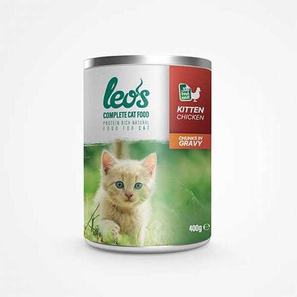 Leos Tavuk Parça Etli Soslu Yavru Kedi Konservesi 6 Adet 400 Gr
