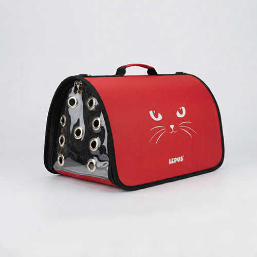 Lepus Fly Bag Kedi Desenli Taşıma Çantası Kırmızı 25x40x25 Cm