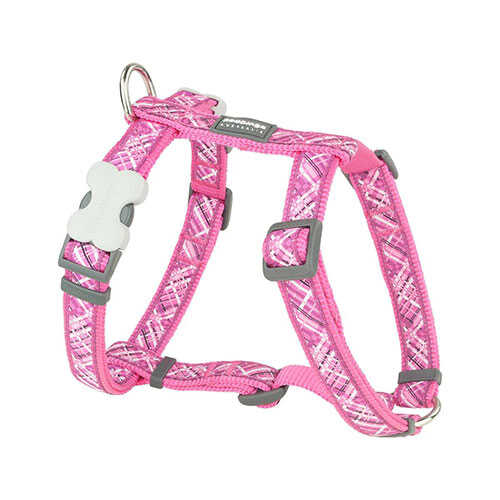 Reddingo Flanno Desenli Pembe Köpek Göğüs Tasması Medium 20 Mm