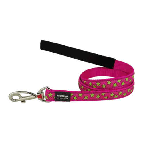 Reddingo Pembe Üzerine Lime Yıldızlı Köpek Uzatma Tasması Medium 20 Mm 1,2 Mt