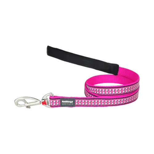 Reddingo Reflektörlü Kemik Desenli Pembe Köpek Uzatma Tasması Small 15 Mm 1,2 Mt