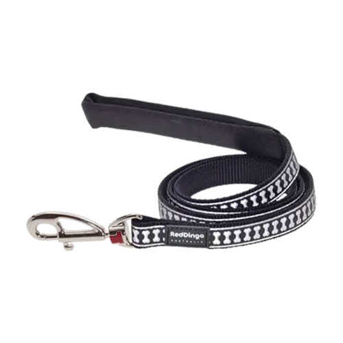 Reddingo Reflektörlü Kemik Desenli Siyah Köpek Uzatma Tasması Large 25 Mm 1,2 Mt