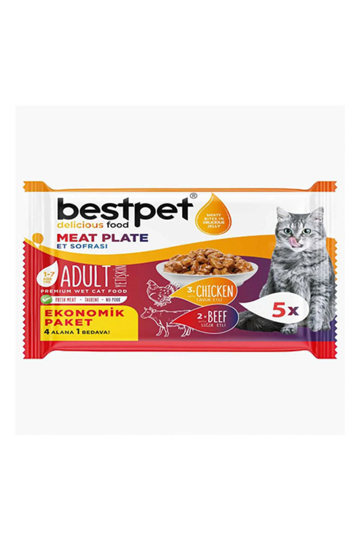 BestPet Sığır Etli ve Tavuk Etli Taurinli Tahılsız Yetişkin Kedi Konservesi 5×85 Gr