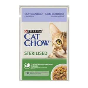 Cat Chow Pouch Sos İçinde Kuzu Etli ve Yeşil Fasulyeli Kısırlaştırılmış Kedi Konservesi 85gr