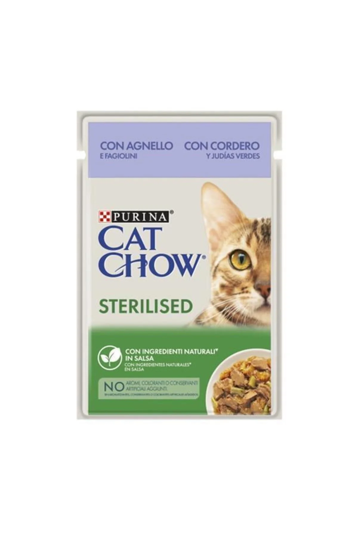 Cat Chow Pouch Sos İçinde Kuzu Etli ve Yeşil Fasulyeli Kısırlaştırılmış Kedi Konservesi 85gr