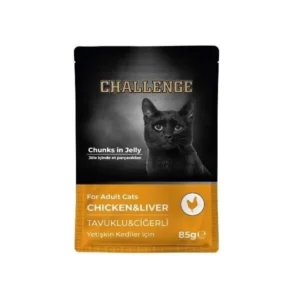 Challenge Pouch Jöle İçinde Parça Tavuklu ve Ciğerli Yetişkin Kedi Konservesi 85gr