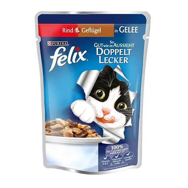 Felix Pouch Çifte Lezzet Sığır Etli ve Tavuklu Yetişkin Kedi Konservesi 85 Gr