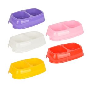 Flip Kedi ve Küçük Irk Köpekler için İkili Mama ve Su Kabı 20cm 2x200ml (Karışık Renkli)