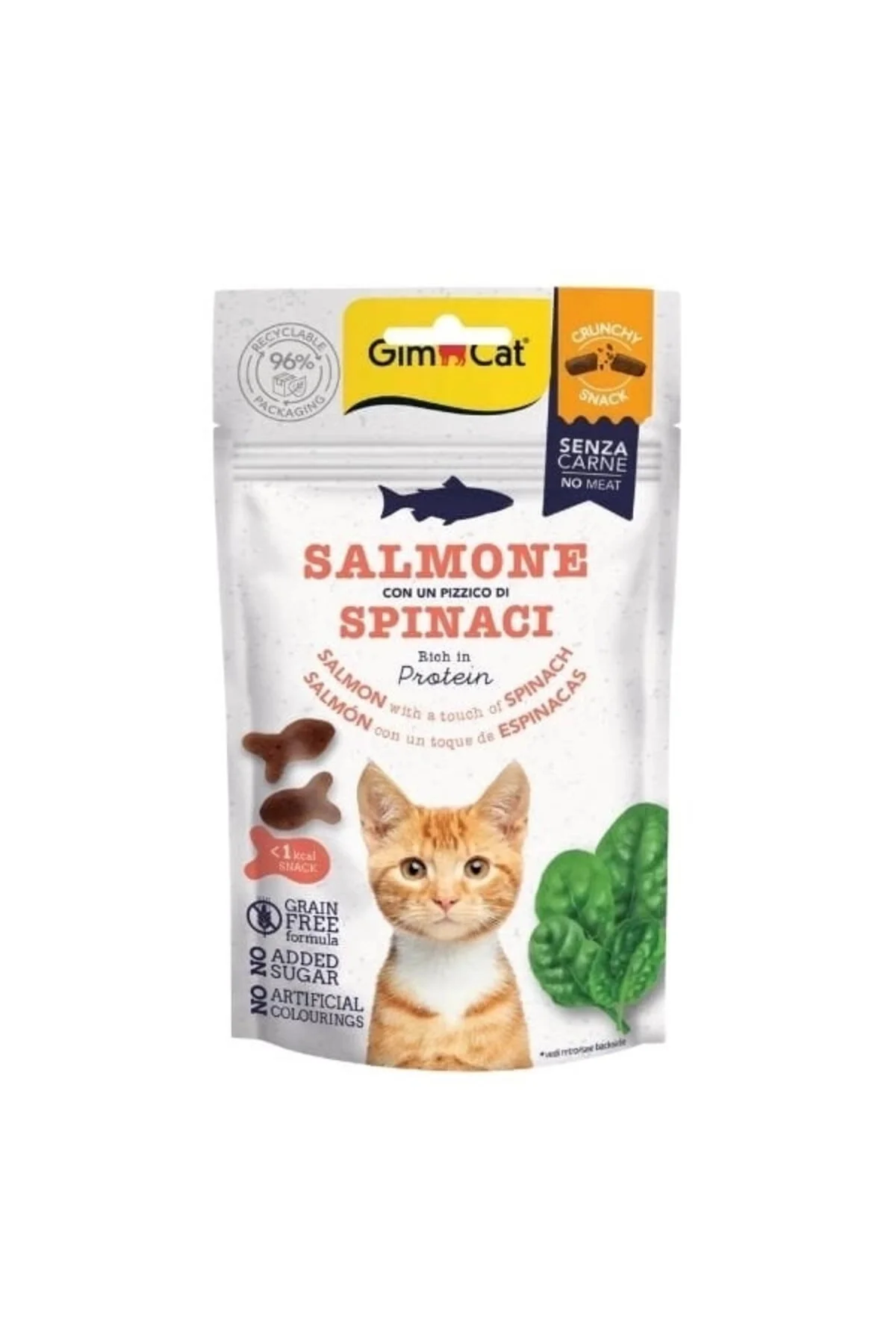 Gimcat Crunchy Snacks Somonlu ve Ispanaklı Tahılsız Kedi Ödül Maması