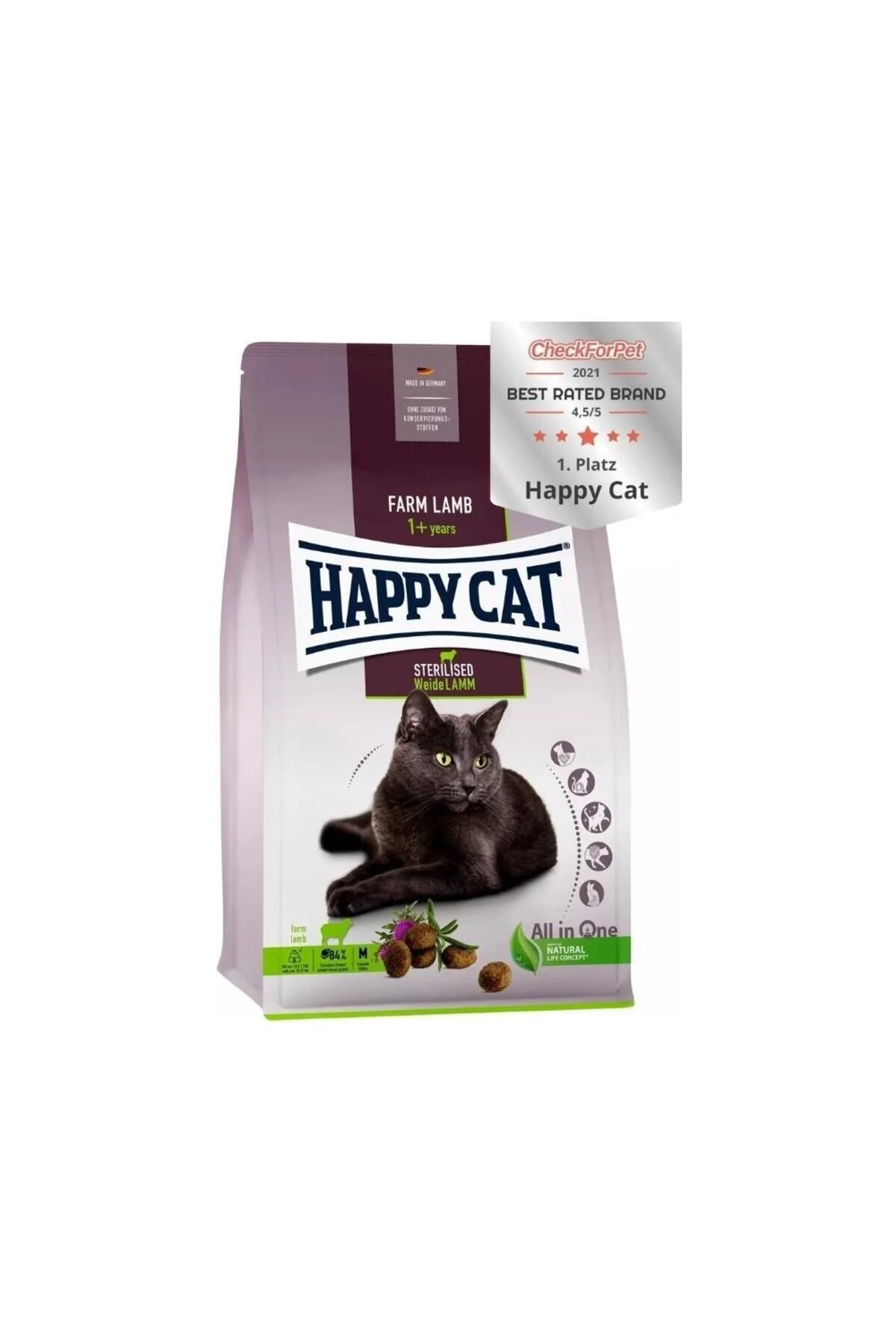 Happy Cat Weide Lamm Kuzu Etli Kısırlaştırılmış Kedi Maması 10kg