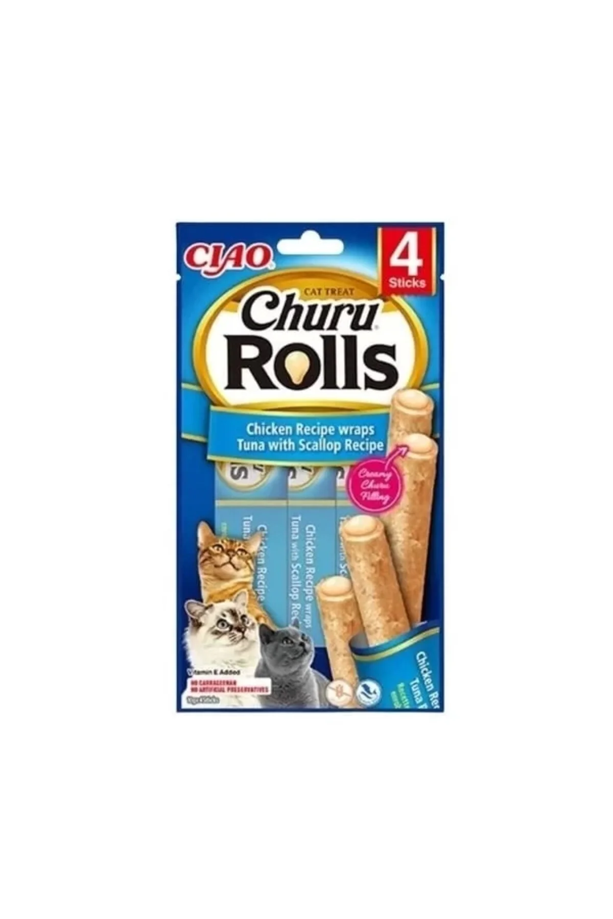 INABA CIAO Churu Rolls Tavuk Sargılı Ton Balıklı Kedi Ödül Maması 10gr (4’lü)