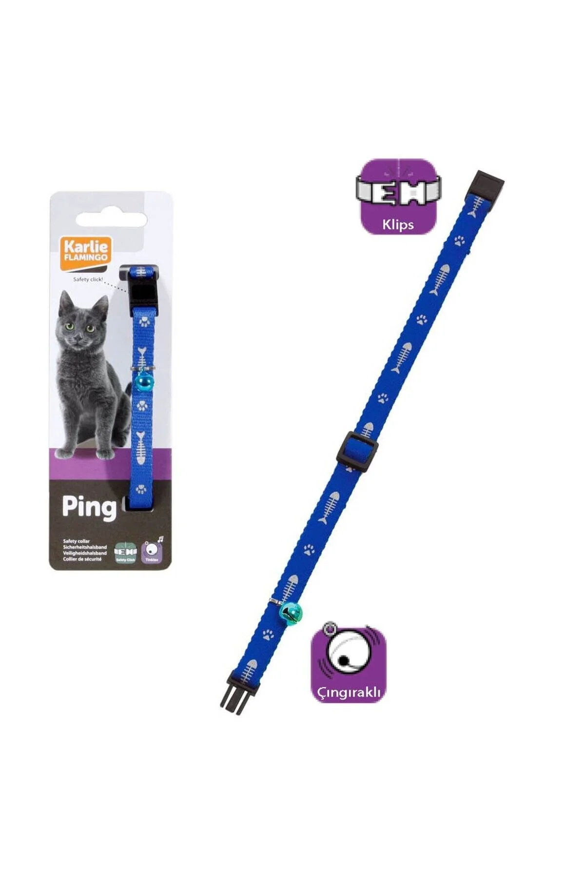 Karlie Kılçık Desenli Zilli Kedi Boyun Tasması 30cm-10mm Mavi