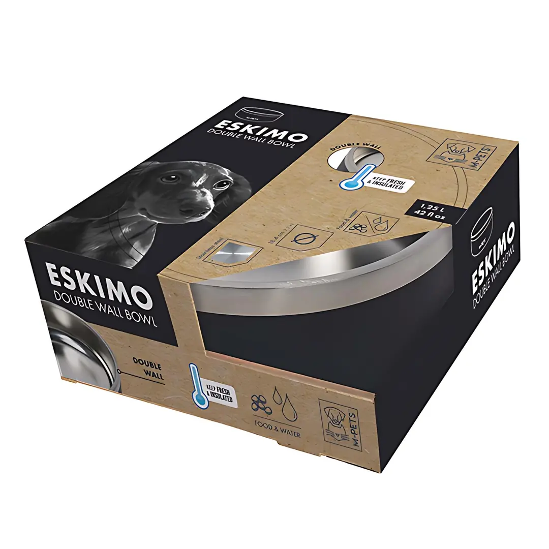 M-Pets Eskimo Çift Cidarlı Mama ve Su Kabı 1.25lt (Siyah)