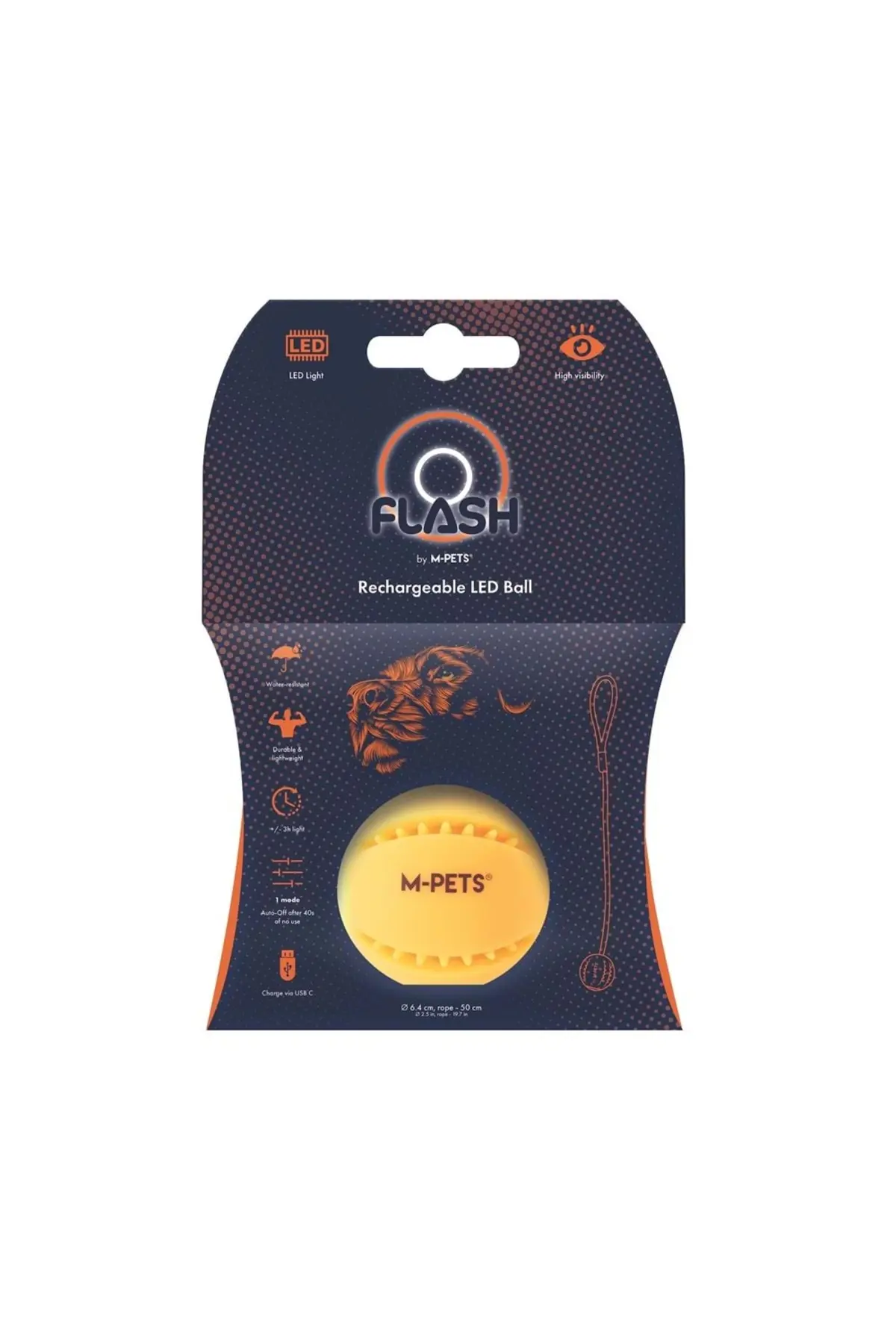 M-Pets Flash Led Işıklı Top Köpek Oyuncağı Turuncu