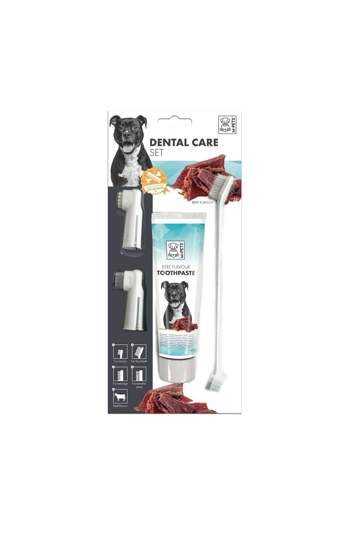 M-Pets Köpekler için Biftek Aromalı Diş Macunu ve Fırça Seti