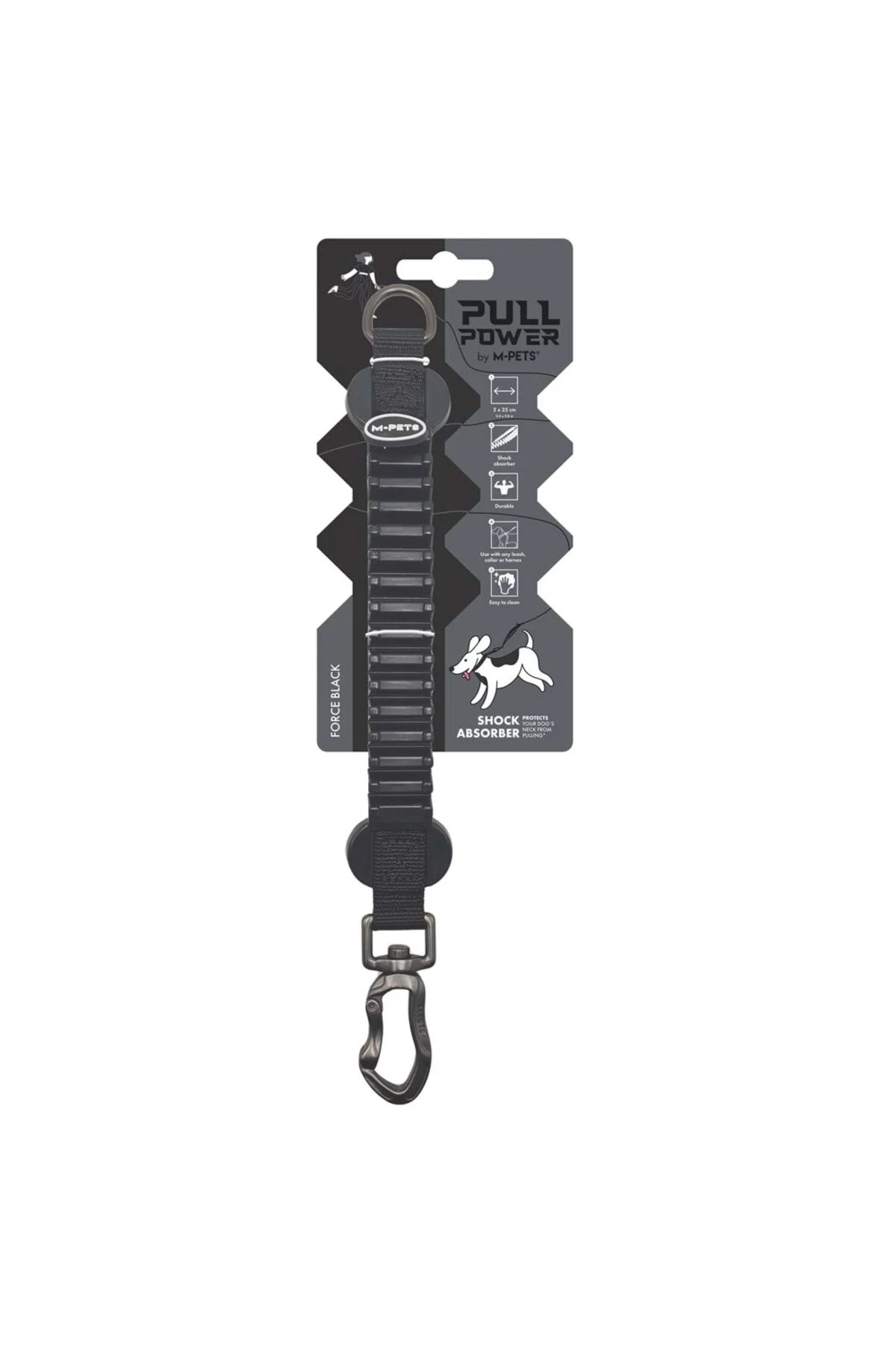 M-Pets Pull Power Köpekler İçin Şok Emici Ara Tasma Siyah 25 Cm