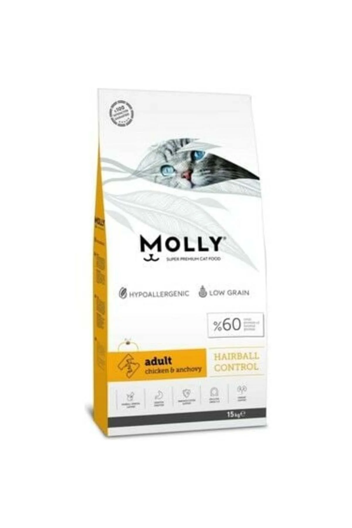 Molly Shiny Hair Somonlu ve Karidesli Düşük Tahıllı Yetişkin Kedi Maması 15kg