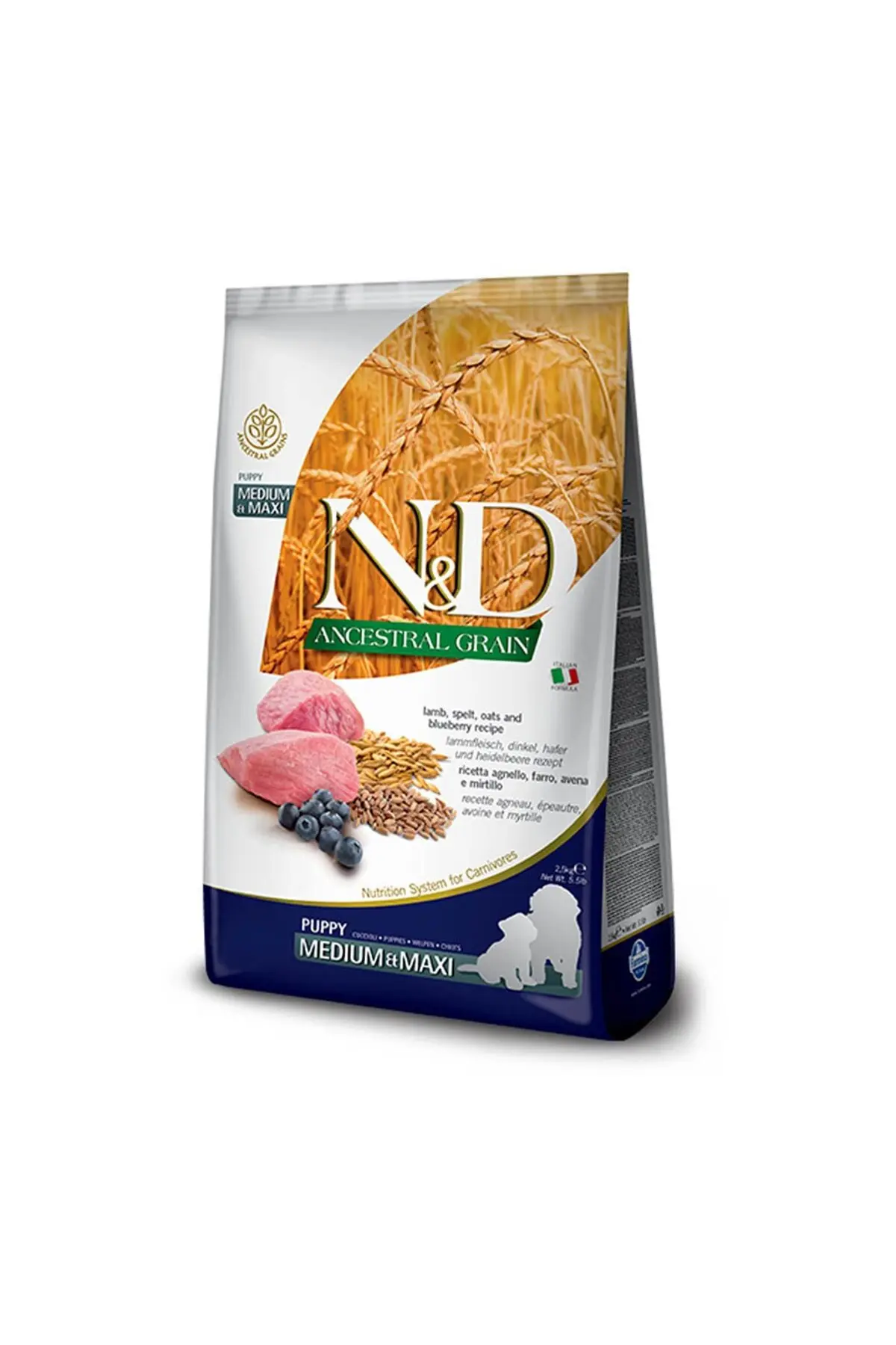 N&D Ancestral Grain Kuzulu Yaban Mersinli Orta ve Büyük Irk Düşük Tahıllı Yavru Köpek Maması 12 Kg