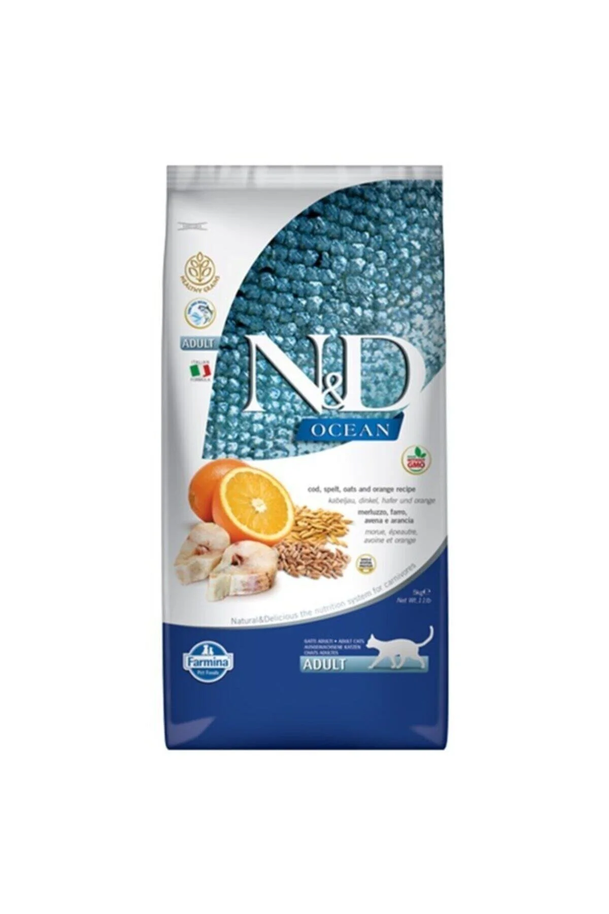 N&D Ocean Morina Balıklı Portakallı Düşük Tahıllı Yetişkin Kedi Maması 5 Kg