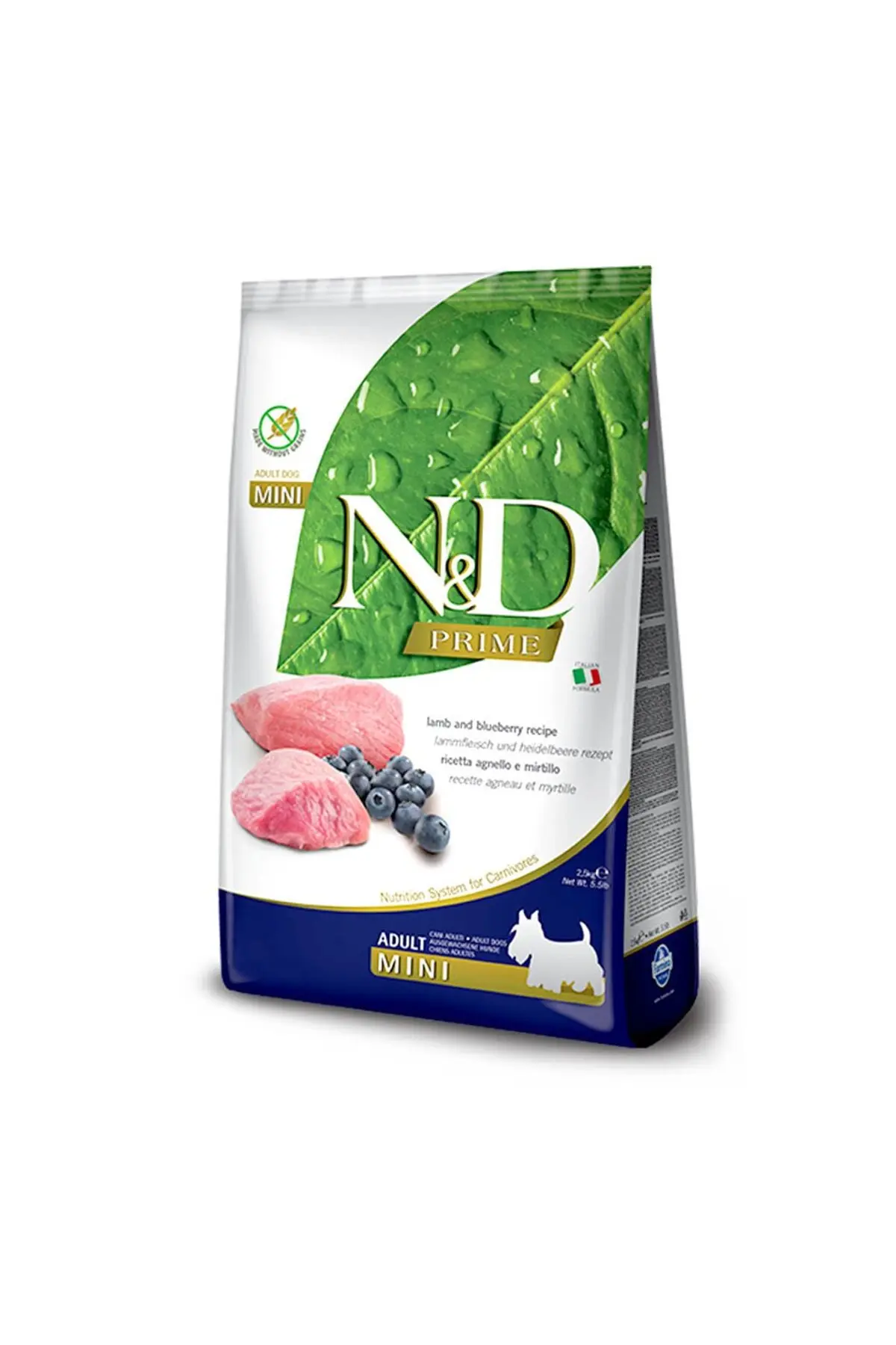 N&D Prime Kuzulu Yaban Mersinli Küçük Irk Tahılsız Yetişkin Köpek Maması 2,5 Kg