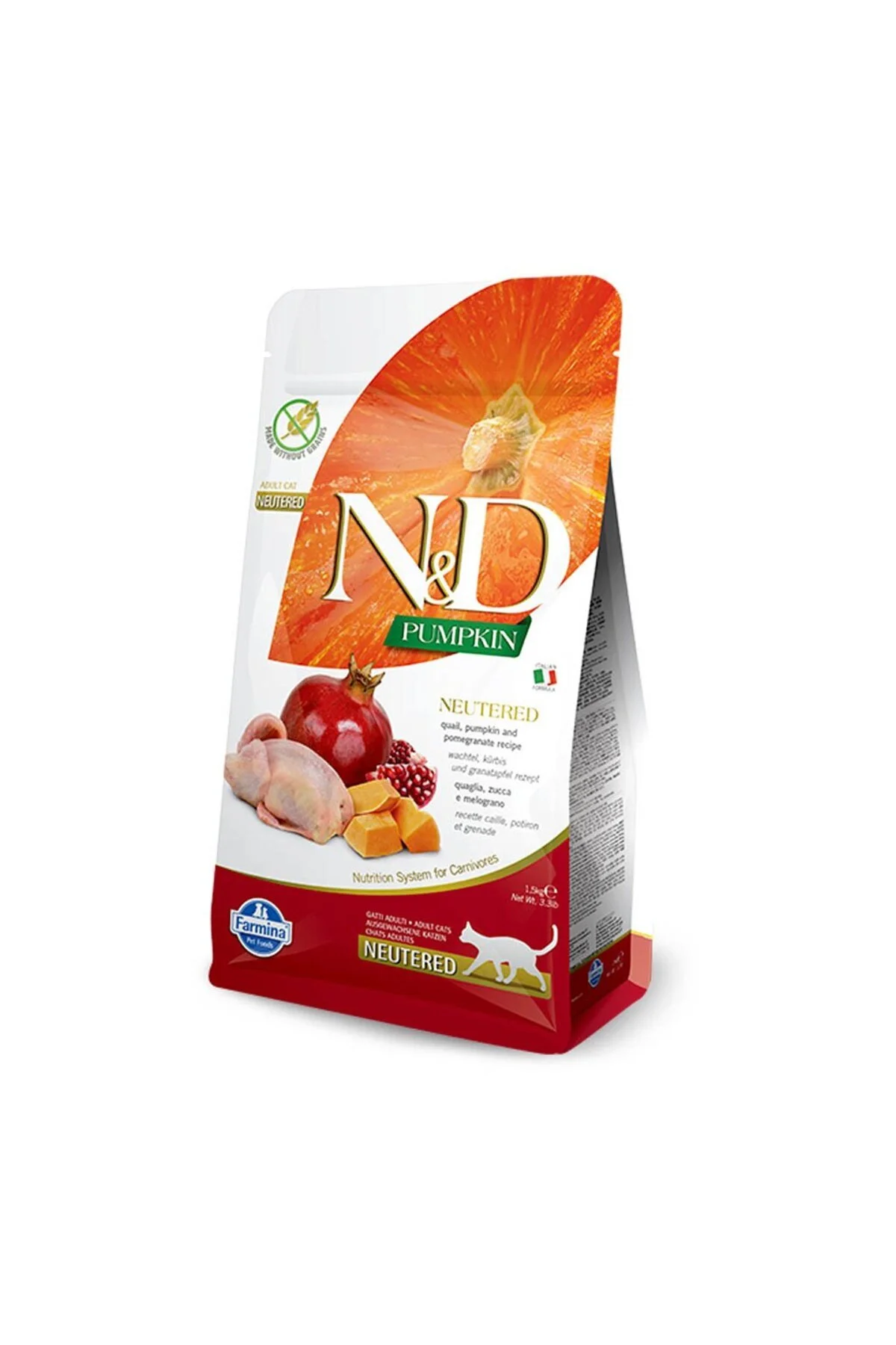 N&D Pumpkin Balkabaklı Bıldırcınlı Narlı Tahılsız Kısırlaştırılmış Kedi Maması 1,5 Kg