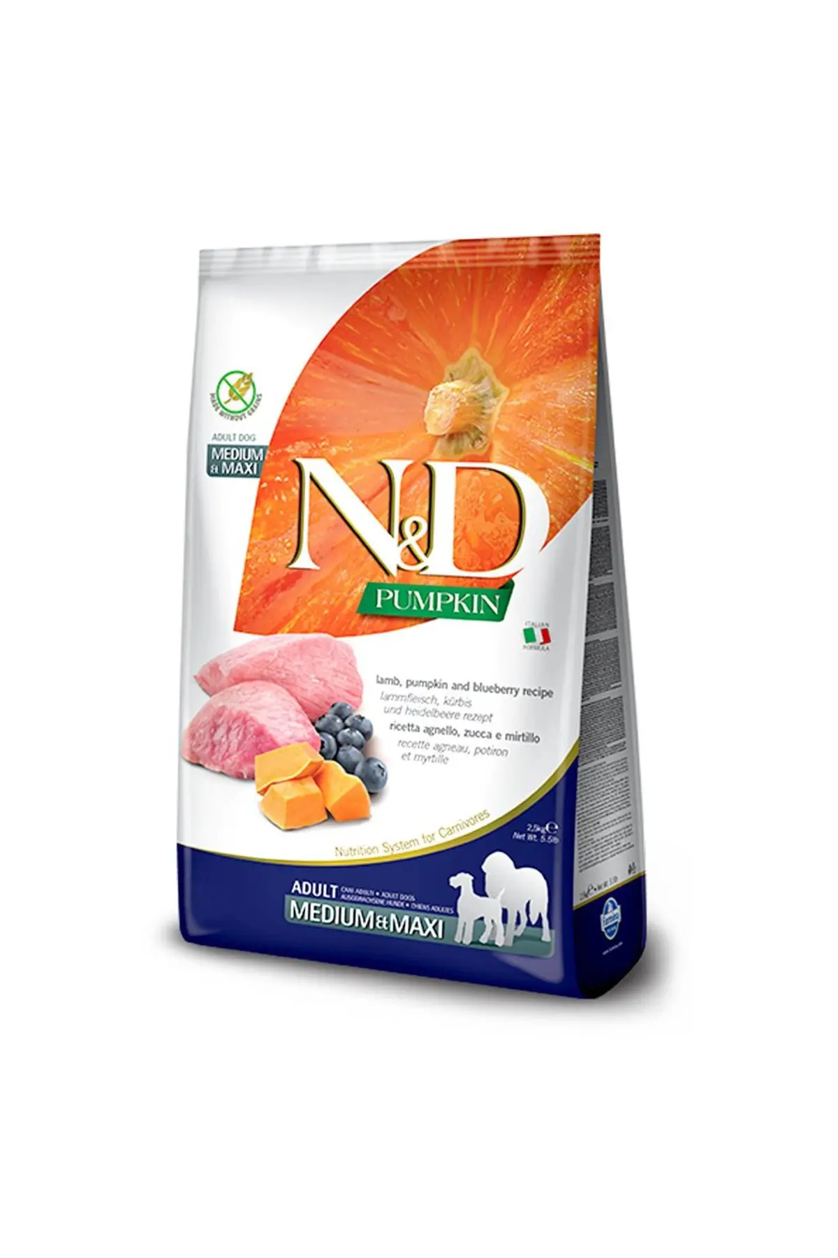 N&D Pumpkin Balkabaklı Kuzulu Yaban Mersinli Orta ve Büyük Irk Tahılsız Yetişkin Köpek Maması 12 Kg