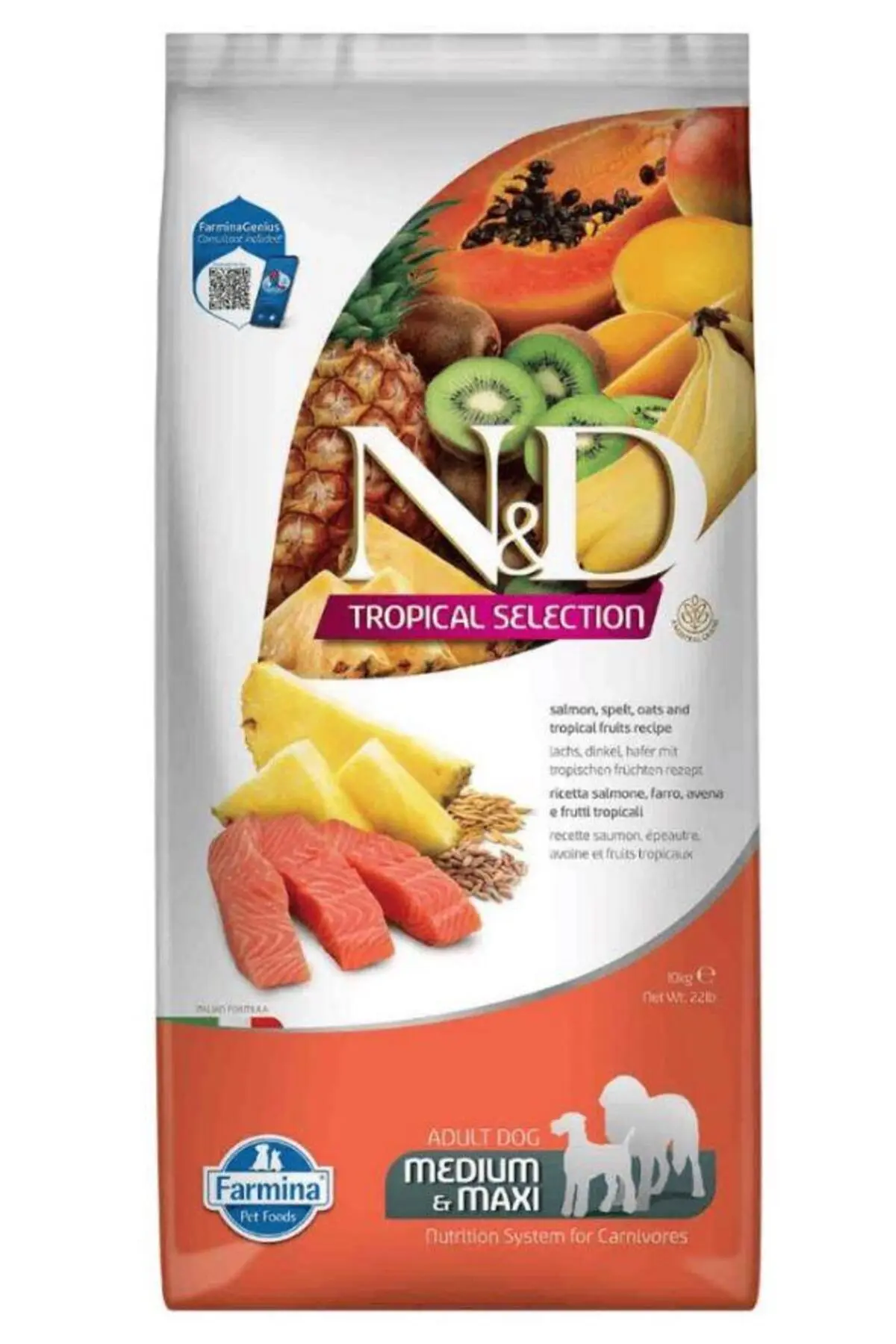N&D Tropical Selection Somonlu ve Tropikal Meyveli Orta ve Büyük Irk Yetişkin Köpek Maması 10 Kg