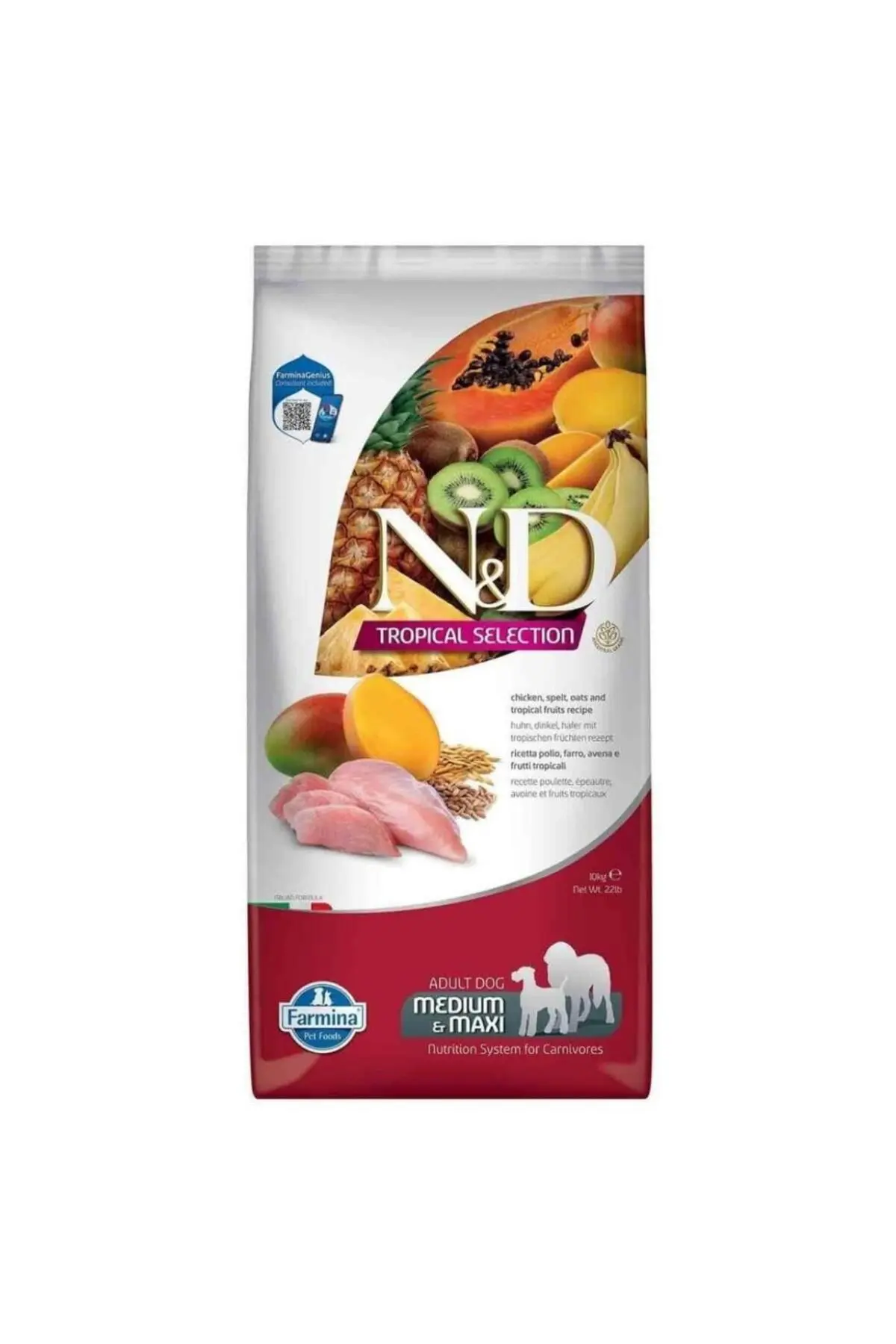 N&D Tropical Selection Tavuklu ve Tropikal Meyveli Orta ve Büyük Irk Yetişkin Köpek Maması 10 Kg