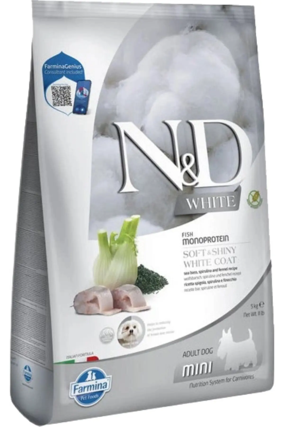 N&D White Levrek Spirulina ve Rezeneli Küçük Irk Yetişkin Köpek Maması 5kg