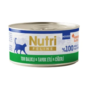 Nutri Feline Mousse Ton Balıklı Tavuk Etli ve Ciğerli Prebiyotikli Yetişkin Kedi Konservesi 70gr