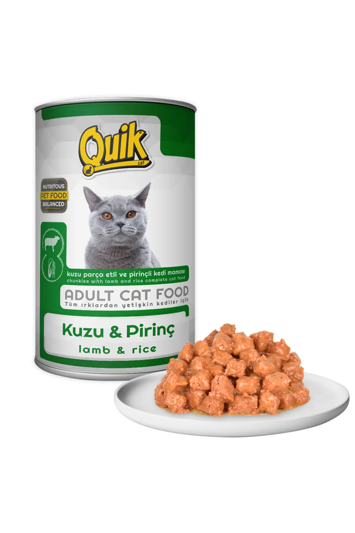 Quik Kuzu Etli ve Pirinçli Yetişkin Kedi Konservesi 415gr