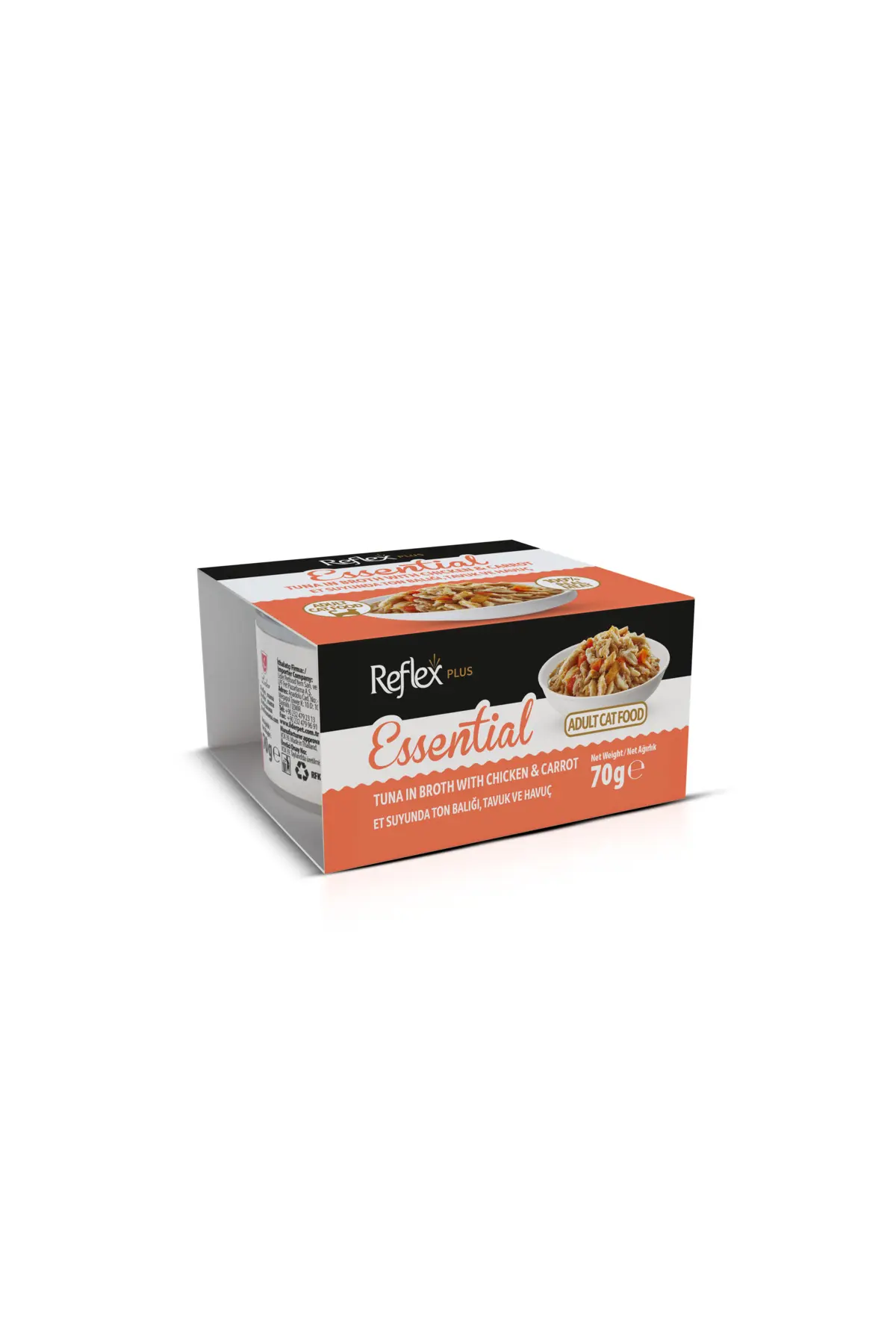 Reflex Plus Essential Et Suyunda Ton Balıklı Tavuklu ve Havuçlu Yetişkin Kedi Konservesi 70gr
