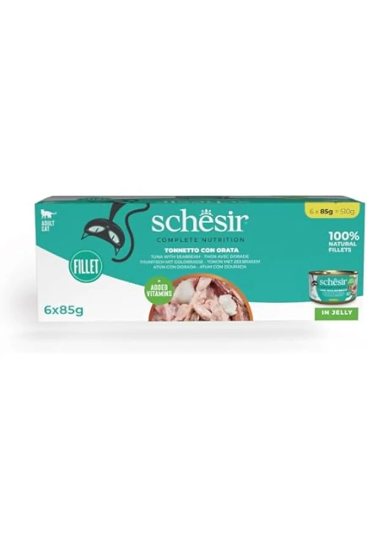 Schesir Jöle İçinde Ton Balığı ve Çipuralı Yetişkin Kedi Konservesi 6x50gr
