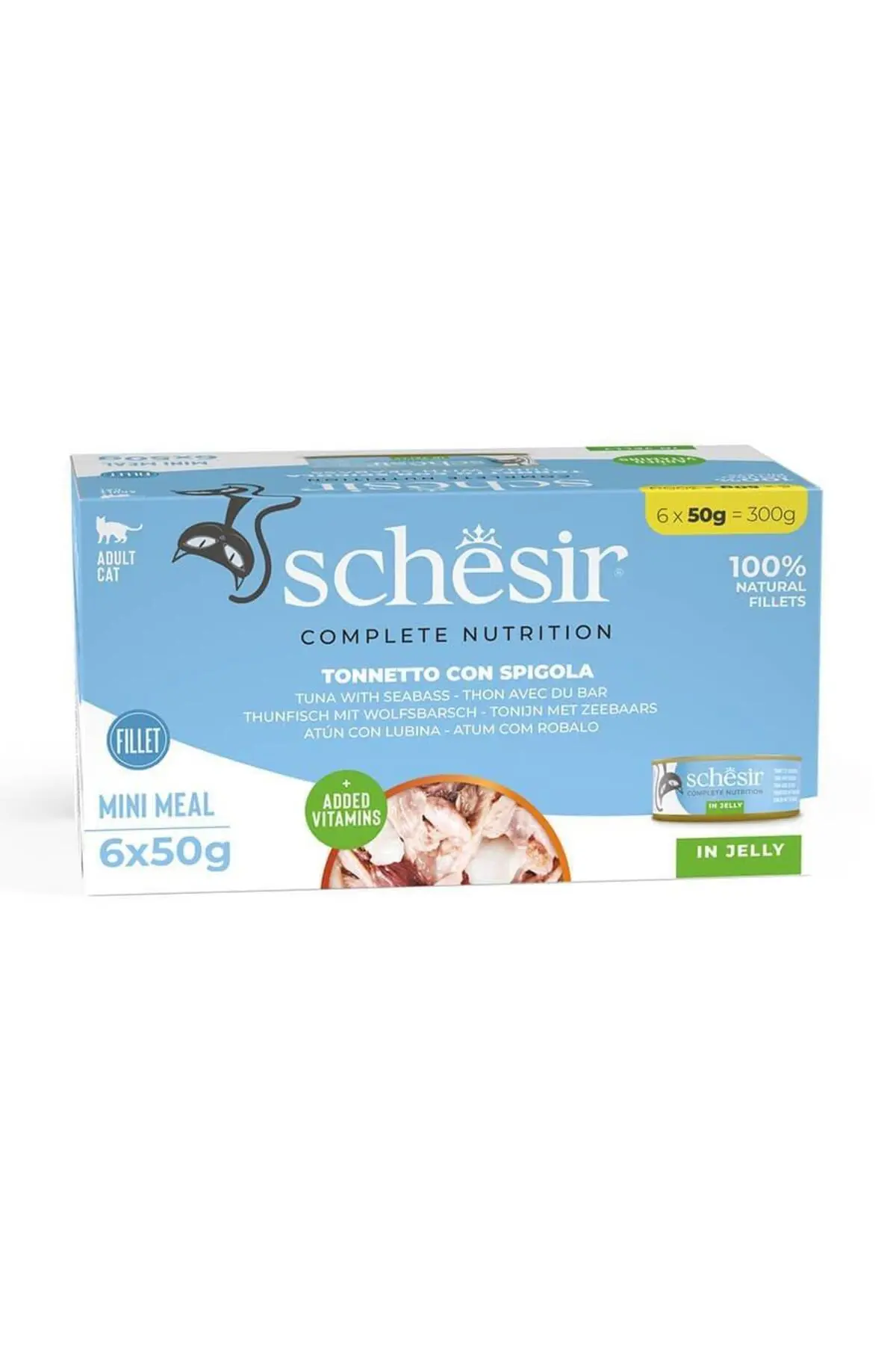 Schesir Jöle İçinde Ton Balığı ve Levrekli Yetişkin Kedi Konservesi 6x50gr