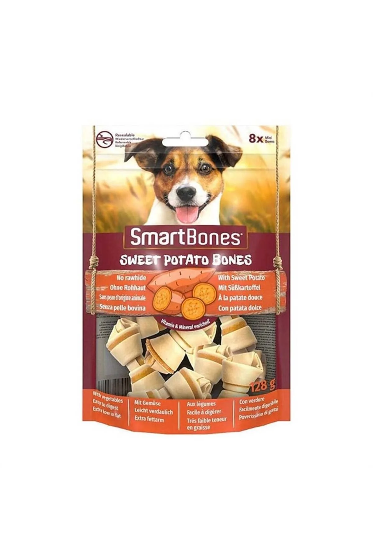 SmartBones Tavuklu Tatlı Patatesli Mini Düğüm Kemik Köpek Ödülü 8’li 128 Gr