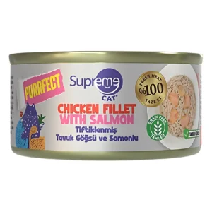 Supreme Cat Purrfect Tiftiklenmiş Tavuk Göğsü ve Somonlu Yetişkin Kedi Konservesi