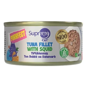Supreme Cat Purrfect Tiftiklenmiş Ton Balıklı ve Kalamarlı Yetişkin Kedi Konservesi