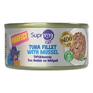 Supreme Cat Purrfect Tiftiklenmiş Ton Balıklı ve Midyeli Yetişkin Kedi Konservesi