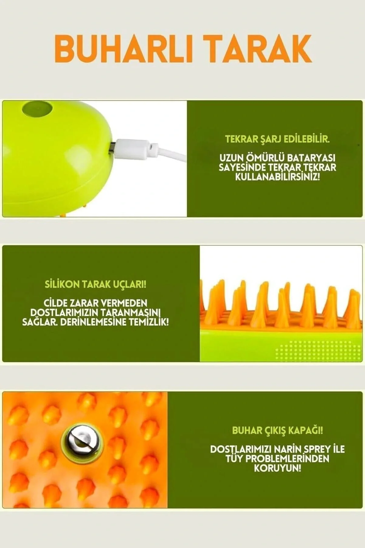 Unique Pet Brush Buharlı Kedi ve Köpek Masaj ve Tüy Toplama Tarağı