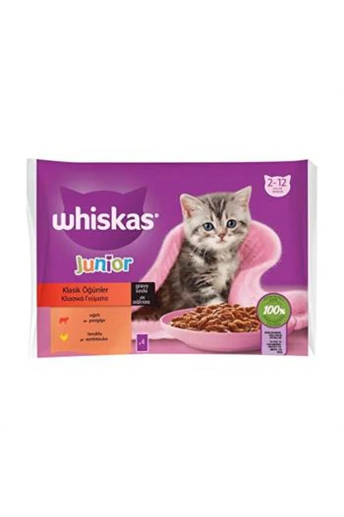 Whiskas Pouch Sos İçerisinde Sığır Etli ve Tavuklu Yavru Konserve Kedi Maması